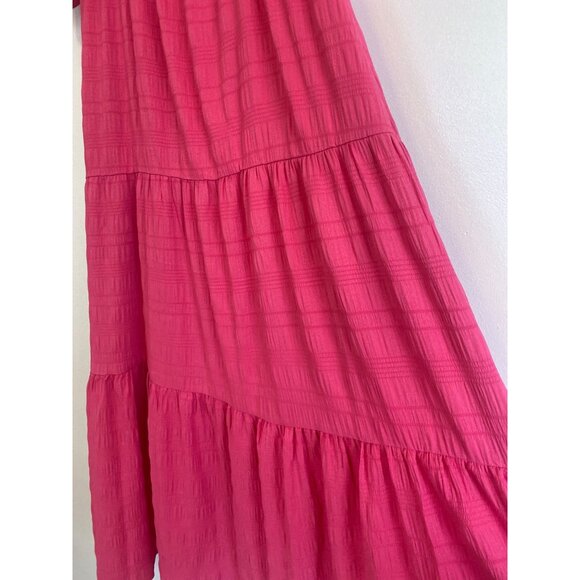 NWT Pink Puff Sleeve Maxi Dress by J. NNA Smocked Bodice Square Neck Size L - Picture 4 of 8